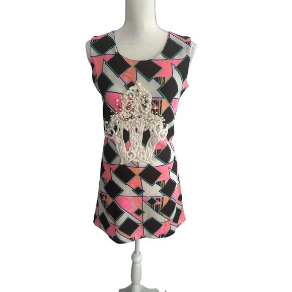 MISS FINCH Embroidered Pink Black Mini Dress Size Small NEW NWT - Picture 3 of 11